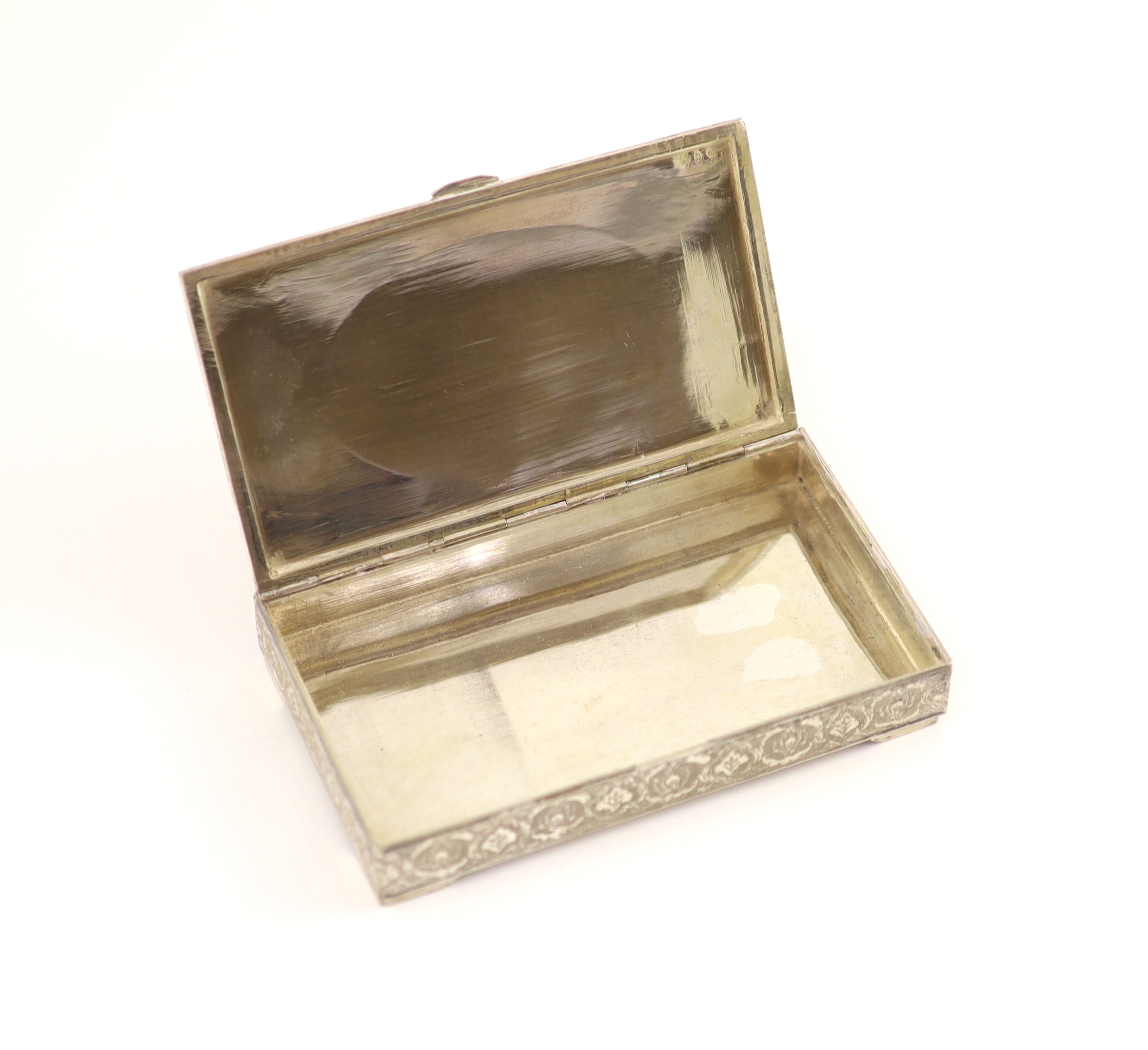 An early 20th century Persian rectangular silver box 14 x 8 x 2cm